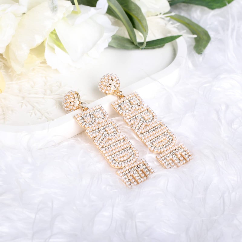 JUSTOTRY Bride Earrings - Rofran Bride To Be Gifts for Bachelorette Beaded Earrings For Bachelorette Outfit Accessories ï¼ˆWhiteï¼‰ - Image 4