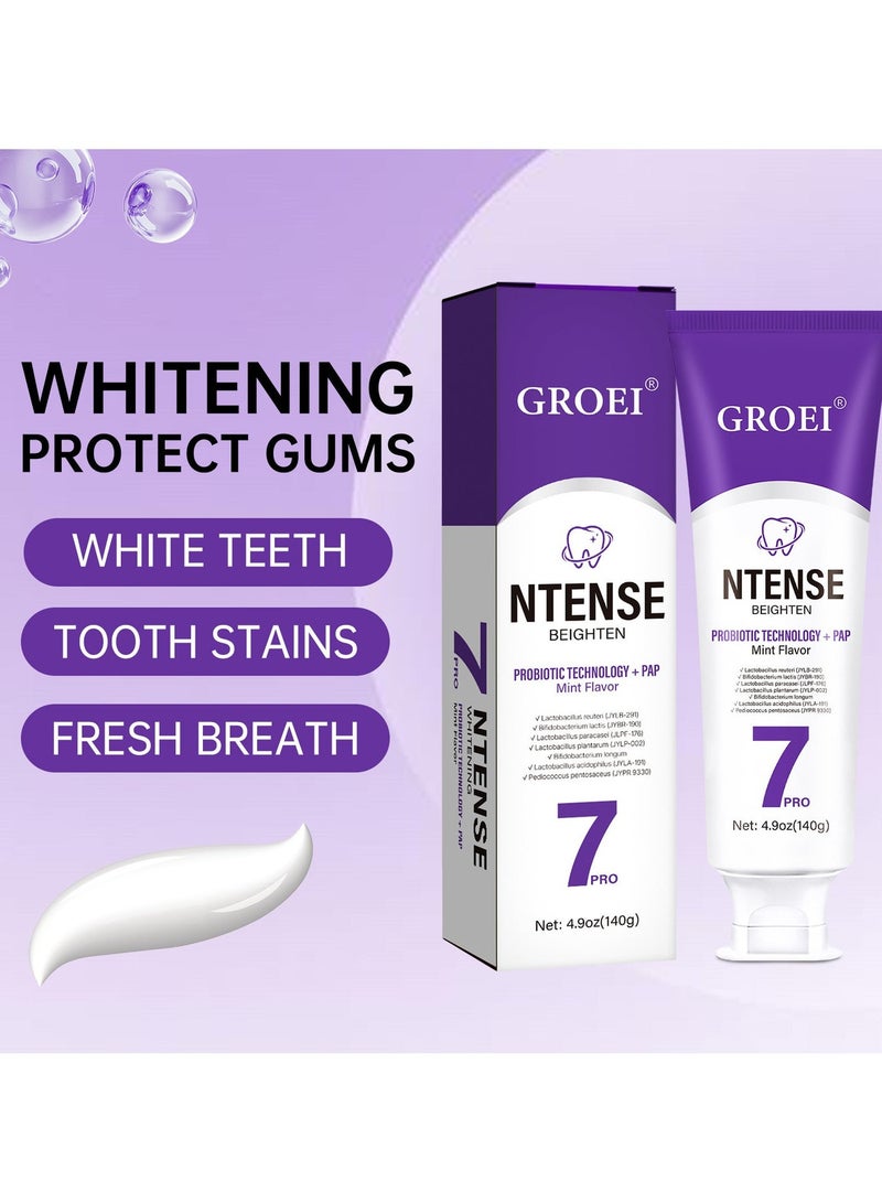 GROEI 2-PACKS 7pro Intense Toothpaste, 7pro Intense Whitening Toothpaste With 7 Probiotics For Teeth, Natural Deep Cleaning Care toothpaste, Deep Enamel Repair & Long-Lasting Freshness (140g*2) - Image 4