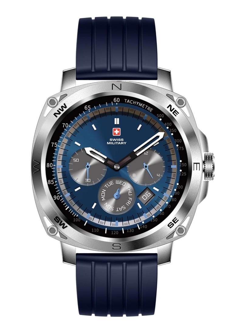 SWISS MILITARY Swiss Military Dom 4 Smartwatch - 1.43" AMOLED, Call Features, Multi Language, Heart Rate/BP/Oxygen Level Monitoring, Wireless Charging, 5-7 Days Battery Life,IP67, Compatibility: iOS/Android- Blue  - Image 1