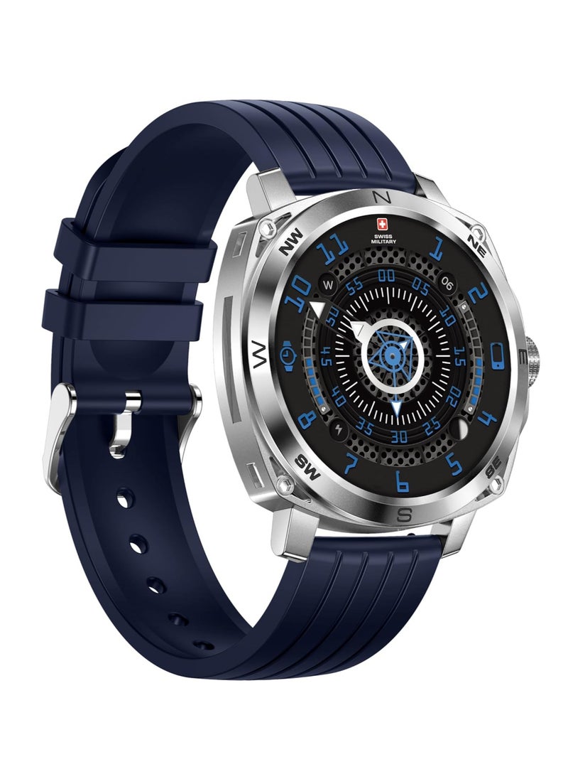SWISS MILITARY Swiss Military Dom 4 Smartwatch - 1.43" AMOLED, Call Features, Multi Language, Heart Rate/BP/Oxygen Level Monitoring, Wireless Charging, 5-7 Days Battery Life,IP67, Compatibility: iOS/Android- Blue  - Image 3