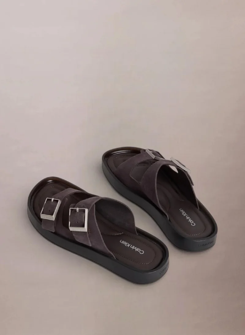 Calvin Klein Turkish Coffee/Black Ergon Double Bar Suede Sandals for Men | Best Price UAE