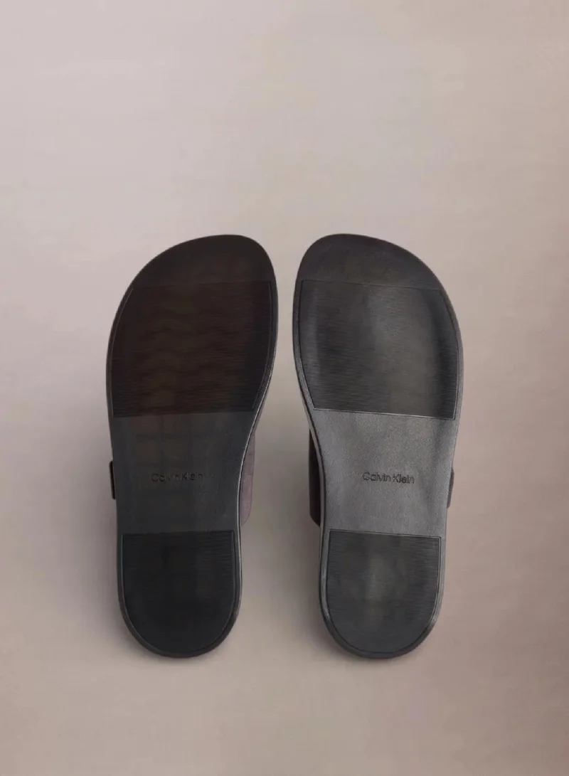 Calvin Klein Turkish Coffee/Black Ergon Double Bar Suede Sandals for Men | Best Price UAE