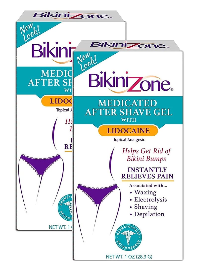 Bikini Zone Medicated After Shave Gel Lidocaine Razor Bump Relief 1 Oz 2 Pack