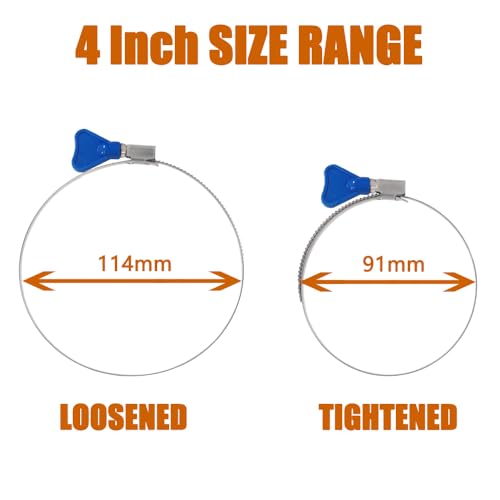 ISPINNER 2pcs 4 Inch Key-Type 304 Stainless Steel Worm Gear Hose Clamps, Adjustable Size Range 91-114mm Clamps for Dryer Vent, Dust Collector and Automotive - Image 5