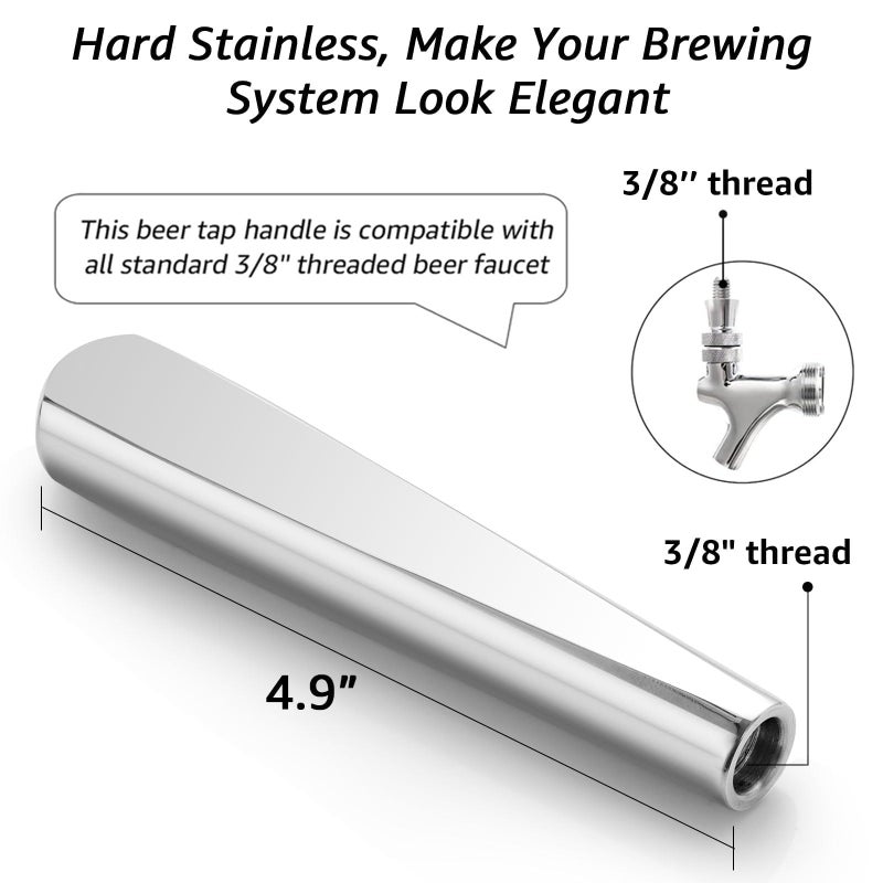 Mrbrew Beer Tap Handle, Upgraded Beer Faucet Handle 304 Stainless Steel Beer Keg Tap Handle Commercial Standard 3/8â€Threading Kegerator Tap Handle for Kegerator Tower Stout Nitro Coffee Tap Draft Beer - Image 5