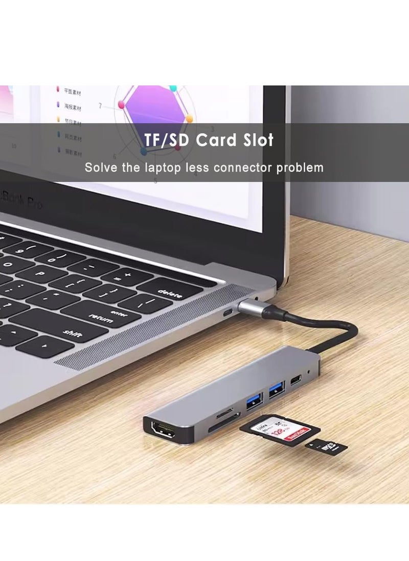 أيمارس 6 في 1 موزع USB C متعدد المنافذ من النوع C Dock إلى محول HDMI مع فتحات قارئ بطاقات HDMI SDF 4K HDMI TF 3 منافذ USB 3.0 لمك بوك اير M3 M3 M2 M1 iPad Pro M4 iPhone 16 15 Pro Max Galaxy S24 S23 Ultra Silver  - Image 5