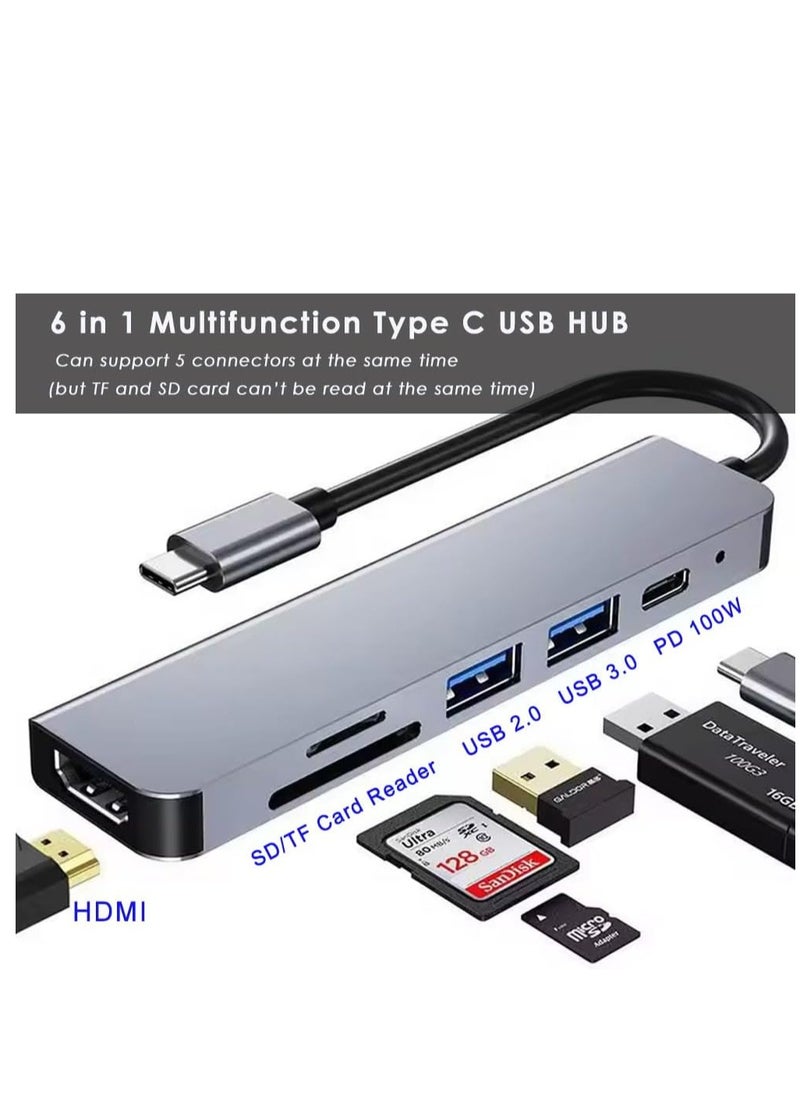 أيمارس 6 في 1 موزع USB C متعدد المنافذ من النوع C Dock إلى محول HDMI مع فتحات قارئ بطاقات HDMI SDF 4K HDMI TF 3 منافذ USB 3.0 لمك بوك اير M3 M3 M2 M1 iPad Pro M4 iPhone 16 15 Pro Max Galaxy S24 S23 Ultra Silver  - Image 2