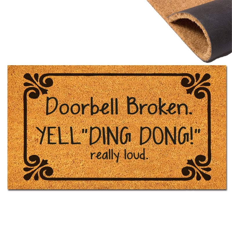 حصيرة ترحيب مضحكة 30x18 ماصة غير قابلة للانزلاق خارجية بني