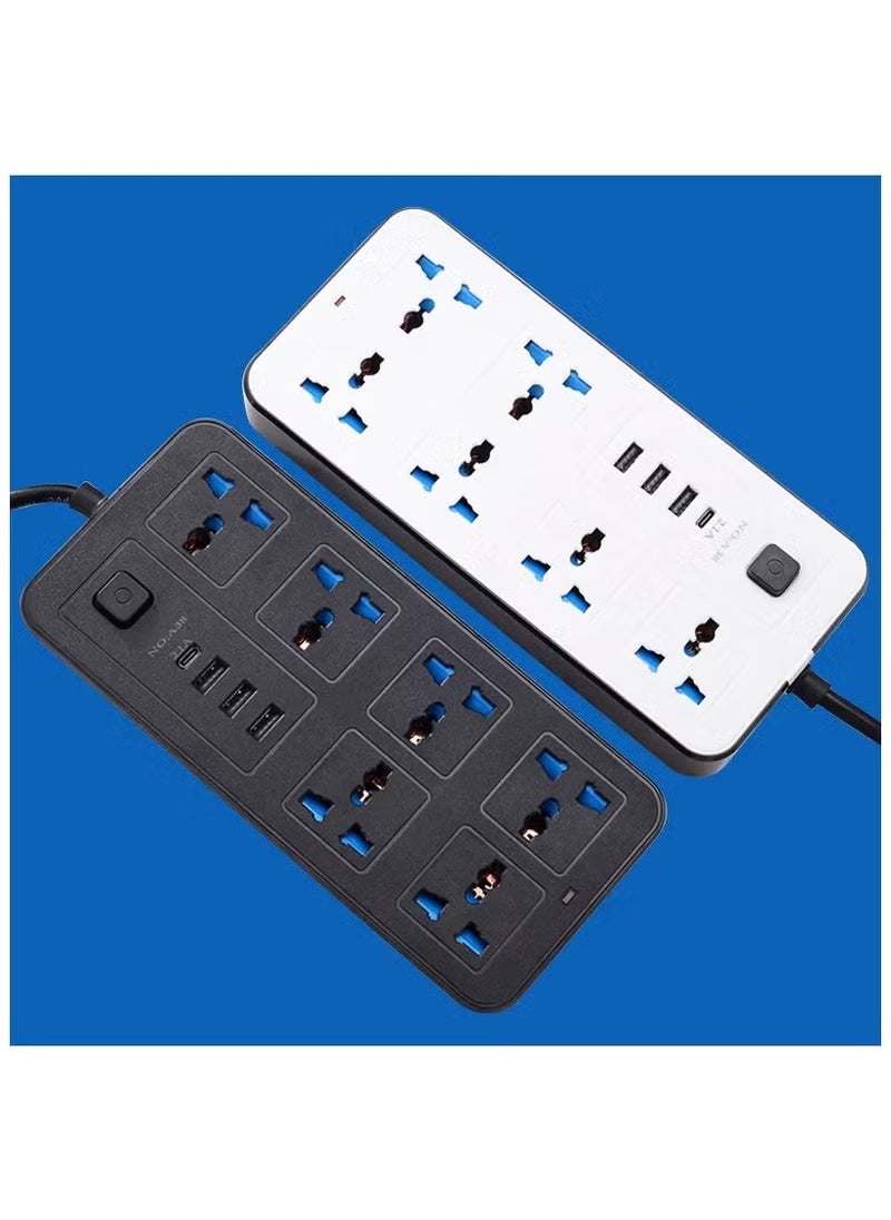 Generic Universal Extension Lead with Multiple Function UK Plug 3 Pin Socket Outlet with 6 Gang 3, USB Port 1 Type-C Port,1.8M Electric Socket Mains Strip for Home Kitchen and Office(Black)  - Image 2