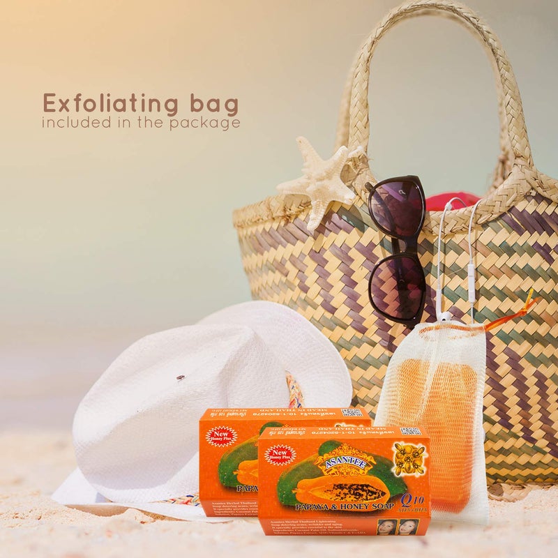 ASANTEE PAPAYA & HONEY Soap Bars with Vitamin C,E and Q10 Skin Cleansing 4.40 Oz (Pack of 2) - Image 4