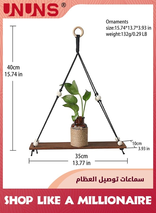 UNUNS 2 Pack Wooden Wall Hanging Shelves,Macrame Hanging Plant Shelf Boho,Handmade Rustic Hanger Planter Rack,Storage Floating Shelves - Image 2