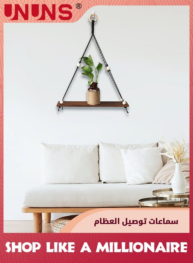UNUNS 2 Pack Wooden Wall Hanging Shelves,Macrame Hanging Plant Shelf Boho,Handmade Rustic Hanger Planter Rack,Storage Floating Shelves - Image 5