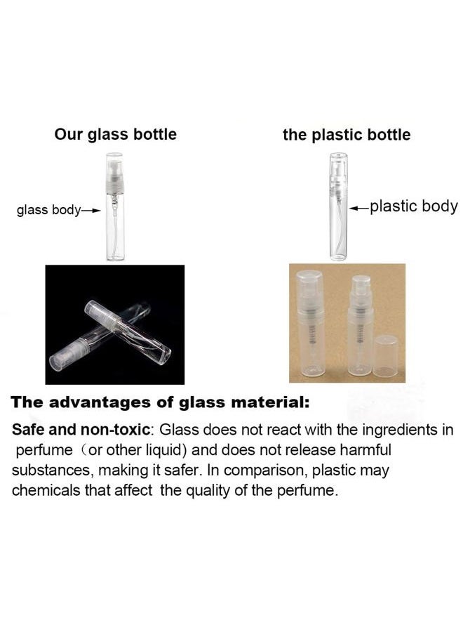ELFENSTALL Beauty Factory Elfenstall- 50pcs Mini 5ml Fine Mist Glass Refillable Perfume Empty Bottle Atomizer Pump Spray for Travel Party Glass Clean Cloth + Free 5PCS 3ML Dropper, clear - Image 3