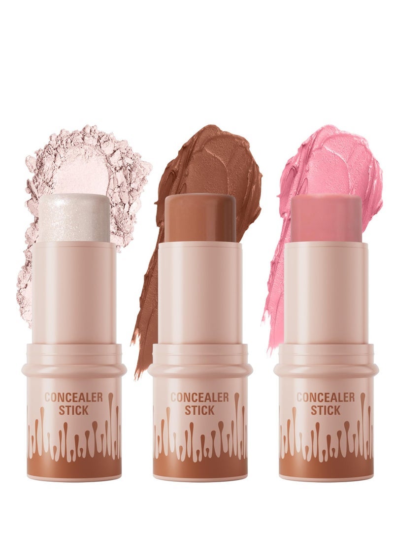 Captaintech Colors Cream Contour Sticks Kit Contour Highlighter Blush Makeup Set Blusher Bronzer Highlighting Sticks for Cheek Long Lasting Smooth Natural Face Contouring Illuminator - Image 1