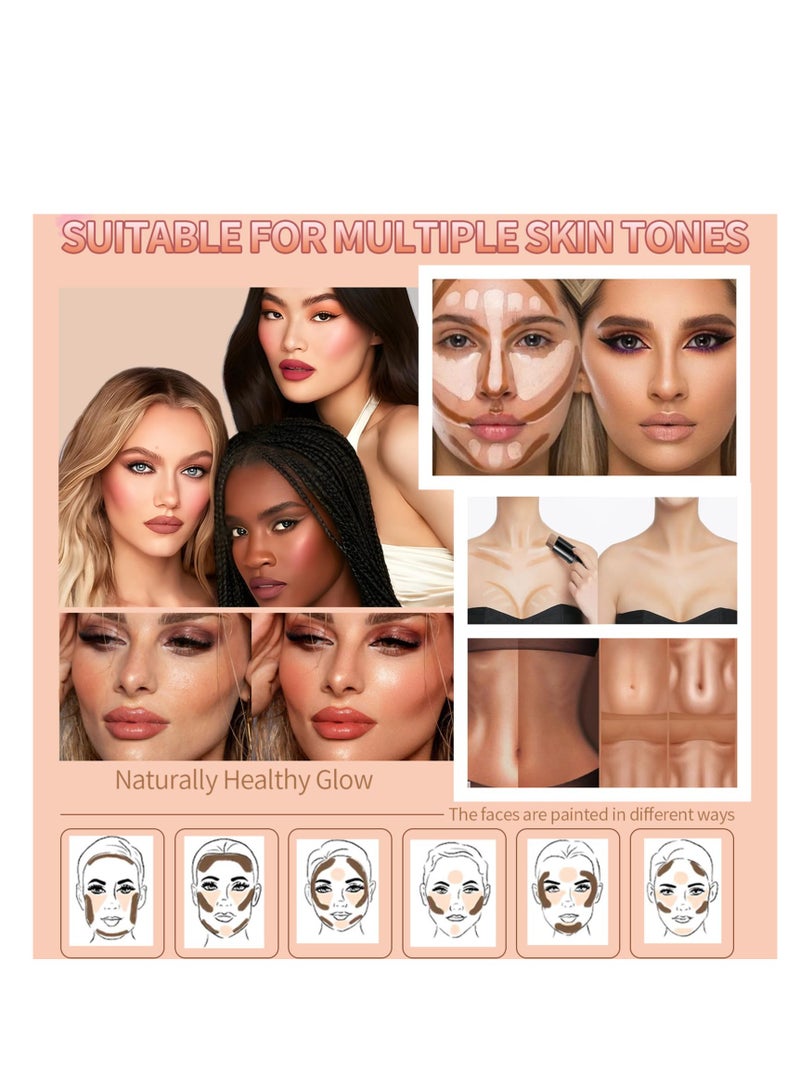 Captaintech Colors Cream Contour Sticks Kit Contour Highlighter Blush Makeup Set Blusher Bronzer Highlighting Sticks for Cheek Long Lasting Smooth Natural Face Contouring Illuminator - Image 4