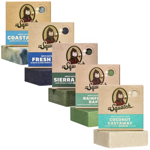 Dr. Squatch Natural Menâ€™s Bar Soap - Cold Process Body Soap Bar with Natural Oils - Gifts for Men - Coastal Mist, Fresh Falls, Sierra Storm, Rainforest Rapids, Coconut Castaway (5 Pack) - Image 1