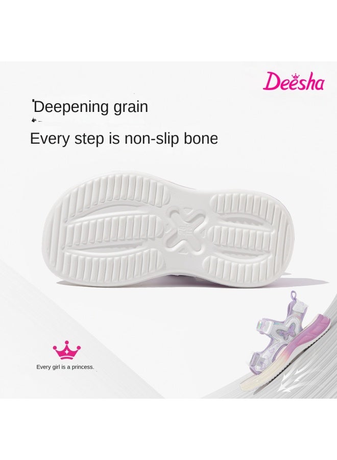 DEESHA 【خفيفة الوزن وقابلة للتنفس】 صندل صيفي خفيف مفتوح الأمام بحجم متوسط إلى كبير للفتيات، مع شريط لاصق، مريح ومتعدد الاستخدامات - Image 5