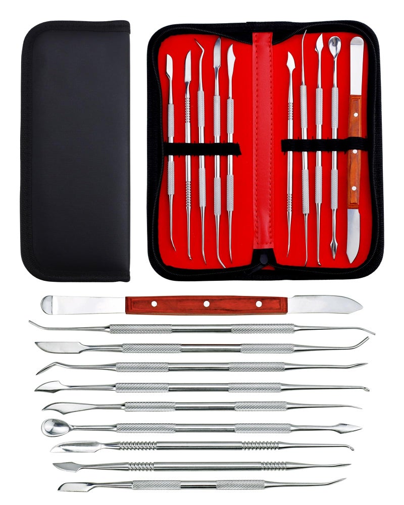 YETOOME 10 Pcs Dental Wax Carving Tools Set with Case Stainless Steel Clay Sculpting Pottery Sculpture Tools for Dental Pottery Sculpting Plaster Carving
