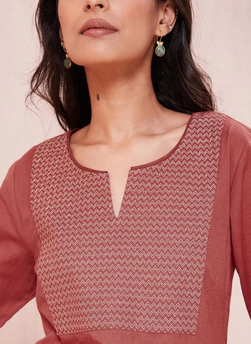فاب انديا Pink Cotton Linen Slim Fit Long Kurta