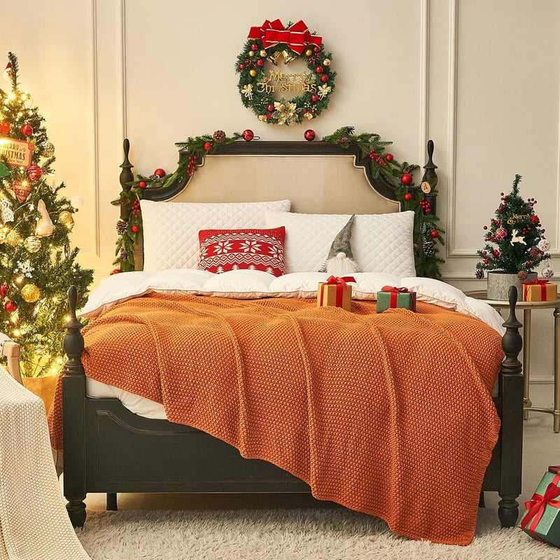 Longhui bedding لحاف منسوج بخيوط سميكة بلون برتقالي محمر، خفيف الوزن، من مادة القطن العضوي بنسبة 100%، مناسب للأريكة أو سرير الأطفال أو غرفة الرضع، يتناسب مع الطراز الريفي الأنيق والعصري، مقاس 60” × 80”， مع كيس للغسيل مرفق. - Image 5