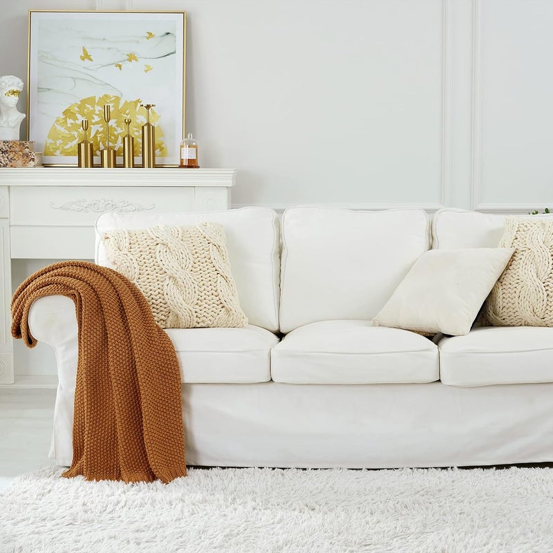 Longhui bedding لحاف منسوج بخيوط سميكة بلون برتقالي محمر، خفيف الوزن، من مادة القطن العضوي بنسبة 100%، مناسب للأريكة أو سرير الأطفال أو غرفة الرضع، يتناسب مع الطراز الريفي الأنيق والعصري، مقاس 60” × 80”， مع كيس للغسيل مرفق. - Image 2