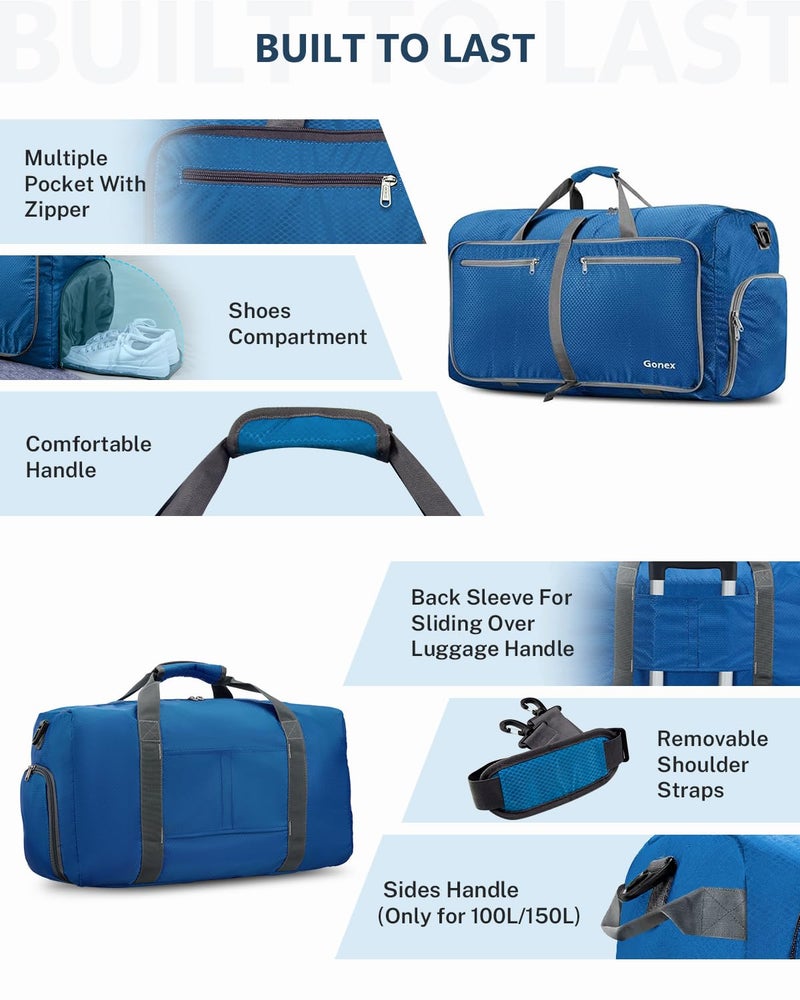 Gonex 40L Packable Travel Duffle Bag for Boarding Airline, Lightweight Foldable Gym Duffle Water Repellent & Tear Resistant Deep Blue - Image 5