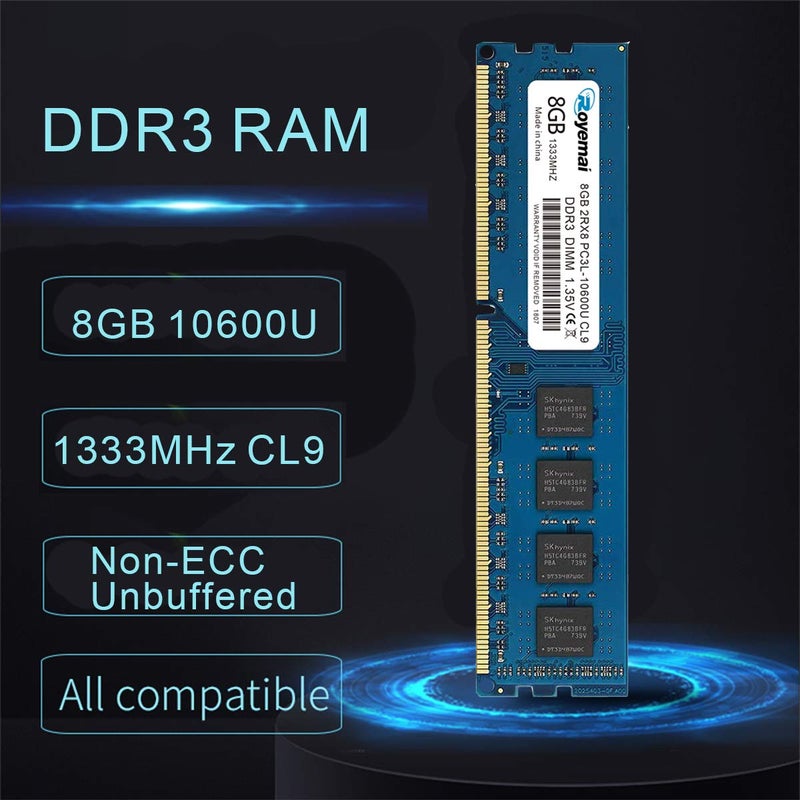 D Duomeiqi DDR3L 10600U 16GB Kit (2x8GB) DDR3L/DDR3 10600 1333MHz Udimm, Royemai 8GB PC3/PC3L-10600U Dimm Memory 2Rx8 1.35V/1.5V CL9 Desktop RAM - Image 2