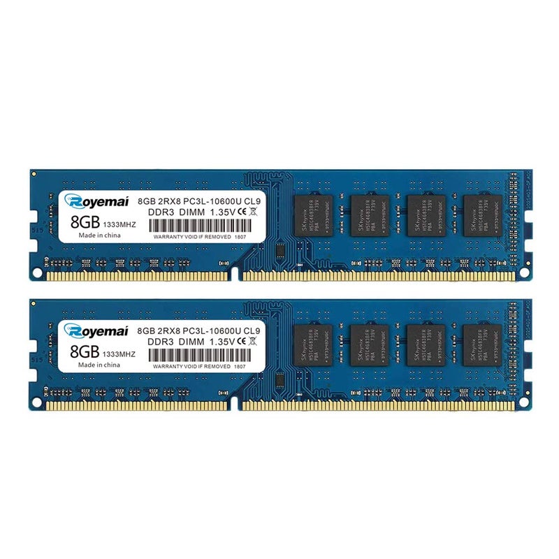 D Duomeiqi DDR3L 10600U 16GB Kit (2x8GB) DDR3L/DDR3 10600 1333MHz Udimm, Royemai 8GB PC3/PC3L-10600U Dimm Memory 2Rx8 1.35V/1.5V CL9 Desktop RAM - Image 1