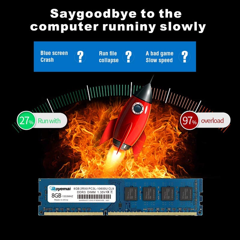 D Duomeiqi DDR3L 10600U 16GB Kit (2x8GB) DDR3L/DDR3 10600 1333MHz Udimm, Royemai 8GB PC3/PC3L-10600U Dimm Memory 2Rx8 1.35V/1.5V CL9 Desktop RAM - Image 4