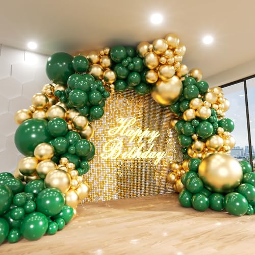 ADOINBY Green and Gold Balloon Arch Kit 140Pcs Emerald Forest Hunter Dark Green Metallic Gold Balloon Garland Kit for Wedding Engagements Birthday Baby Shower Anniversary Party Decorations - Image 1