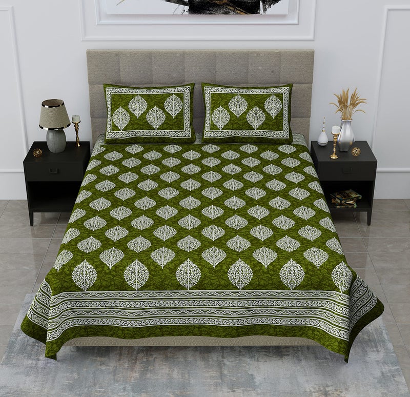 SheetKart Floral 144 TC Cotton Double Bedsheet with 2 Pillow Covers - Shamrock Green - Image 5