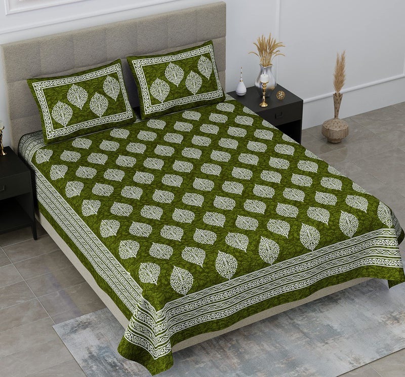 SheetKart Floral 144 TC Cotton Double Bedsheet with 2 Pillow Covers - Shamrock Green - Image 3