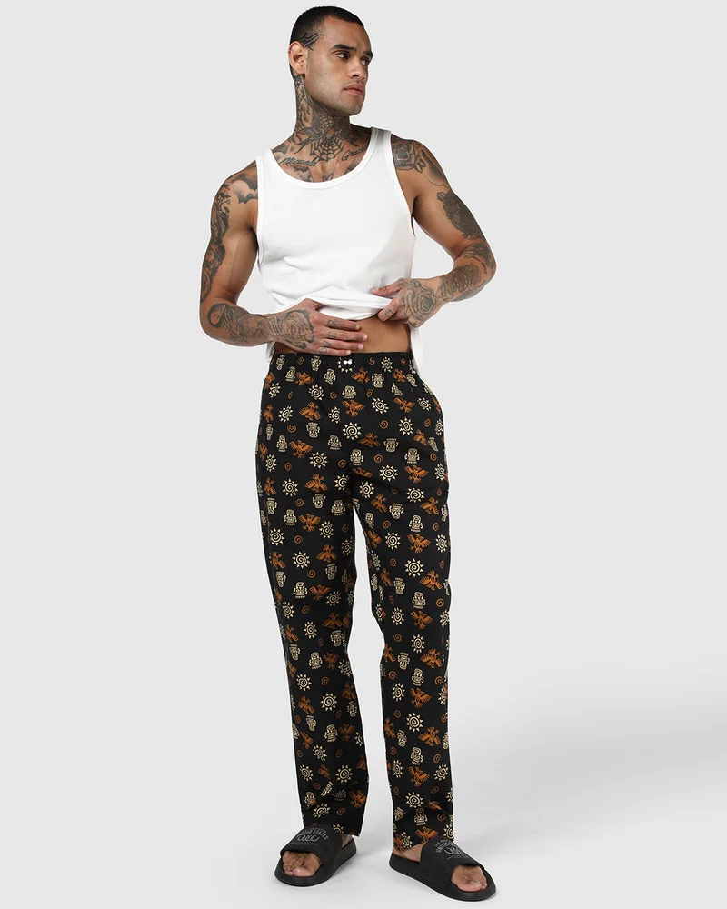 bewakoof  Men's Black All Over Printed Pyjamas for Men | Best Price UAE