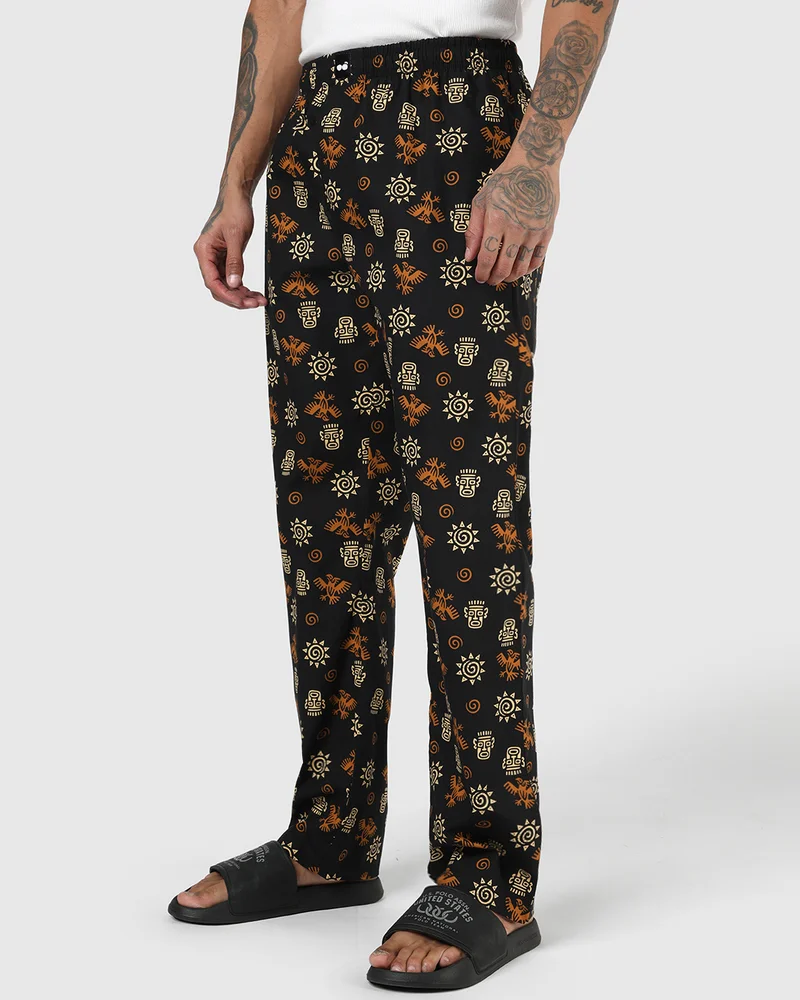 bewakoof Men's Black All Over Printed Pyjamas
