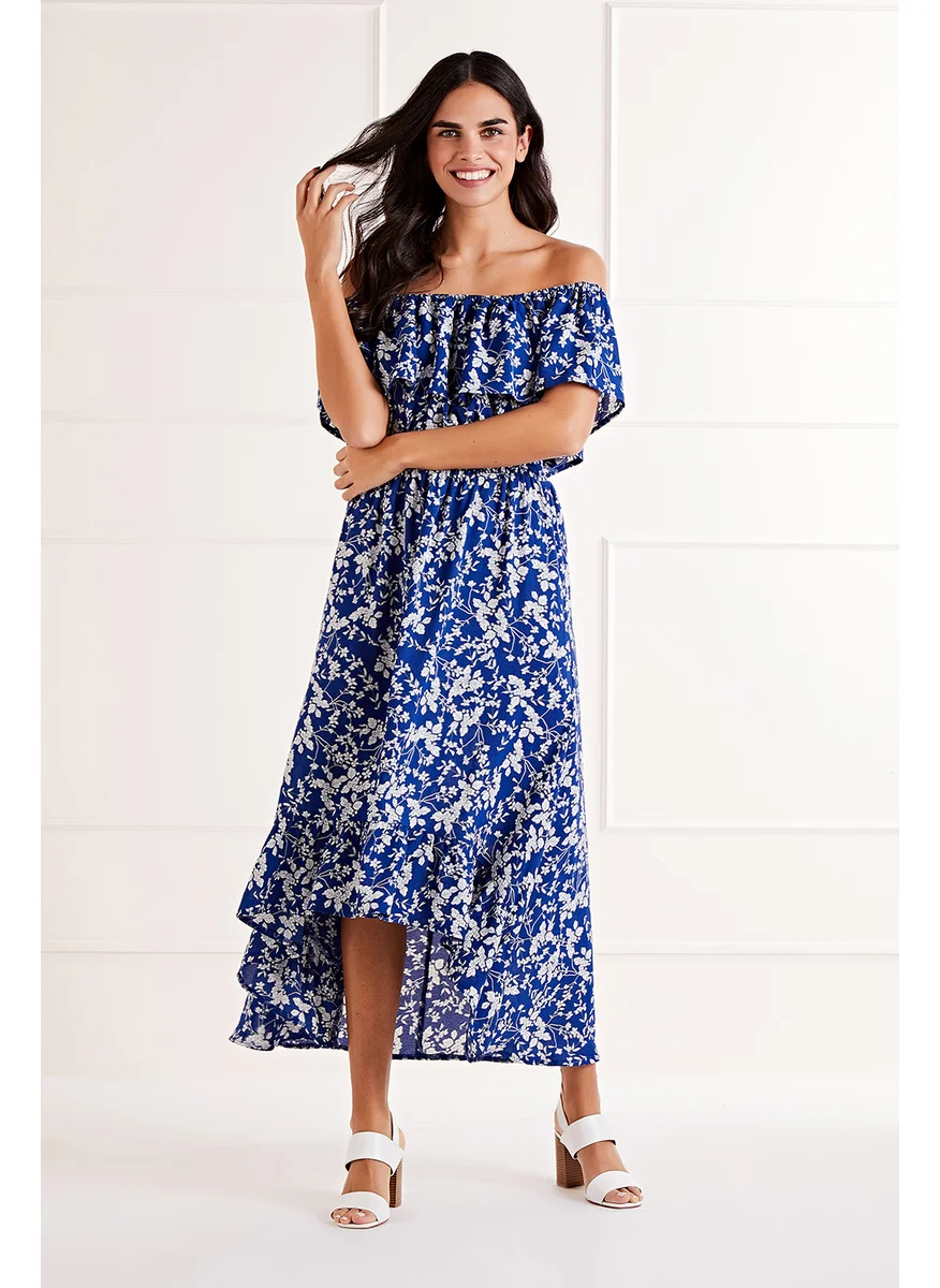 ميلا لندن Ditsy Print Bardot Dipped Hem Dress