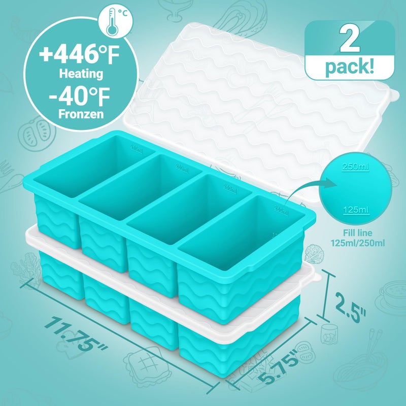 Doasuwish Silicone Freezer Tray For Soup With Lid - 1-Cup Soup Container Cube Style Ice Cube Trays For Freezer  Meal Prep & Food Storage  Freeze 250Ml/125Ml Portions 4Pcs (4Color) - Image 2