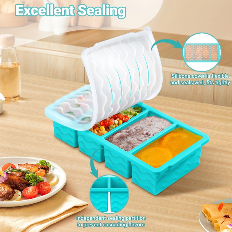 Doasuwish Silicone Freezer Tray For Soup With Lid - 1-Cup Soup Container Cube Style Ice Cube Trays For Freezer  Meal Prep & Food Storage  Freeze 250Ml/125Ml Portions 4Pcs (4Color) - Image 5