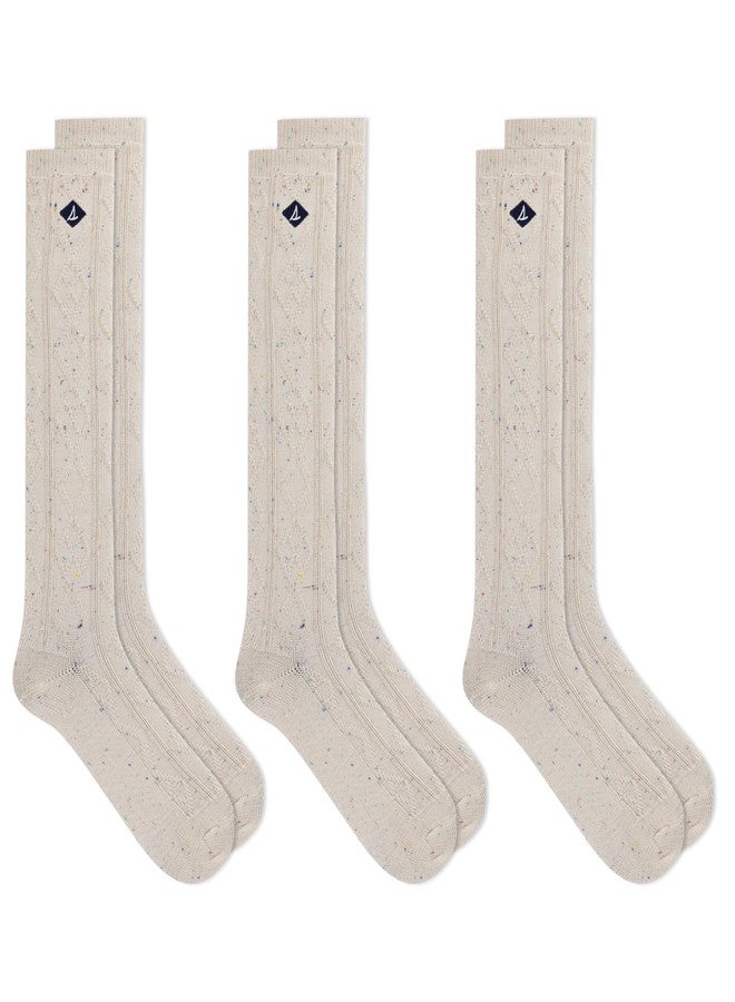 Sperry Women's Diamond Rib Knee High 3 Pair Pack, Whisper Pink, Women's 4-10