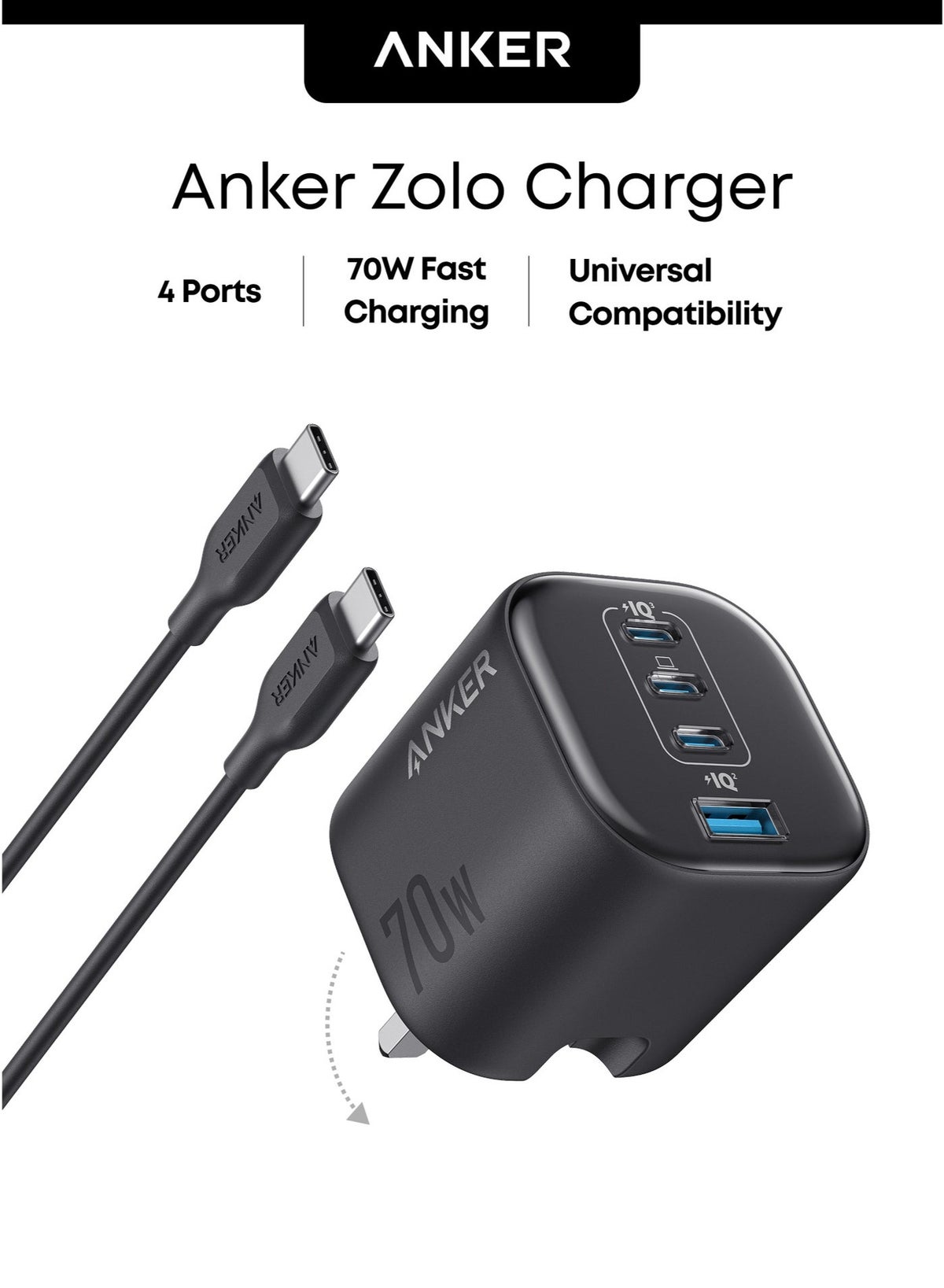zolo Zolo 4-port Compact Fast usb-c Charger usbc 6 FT 70W N70431755V