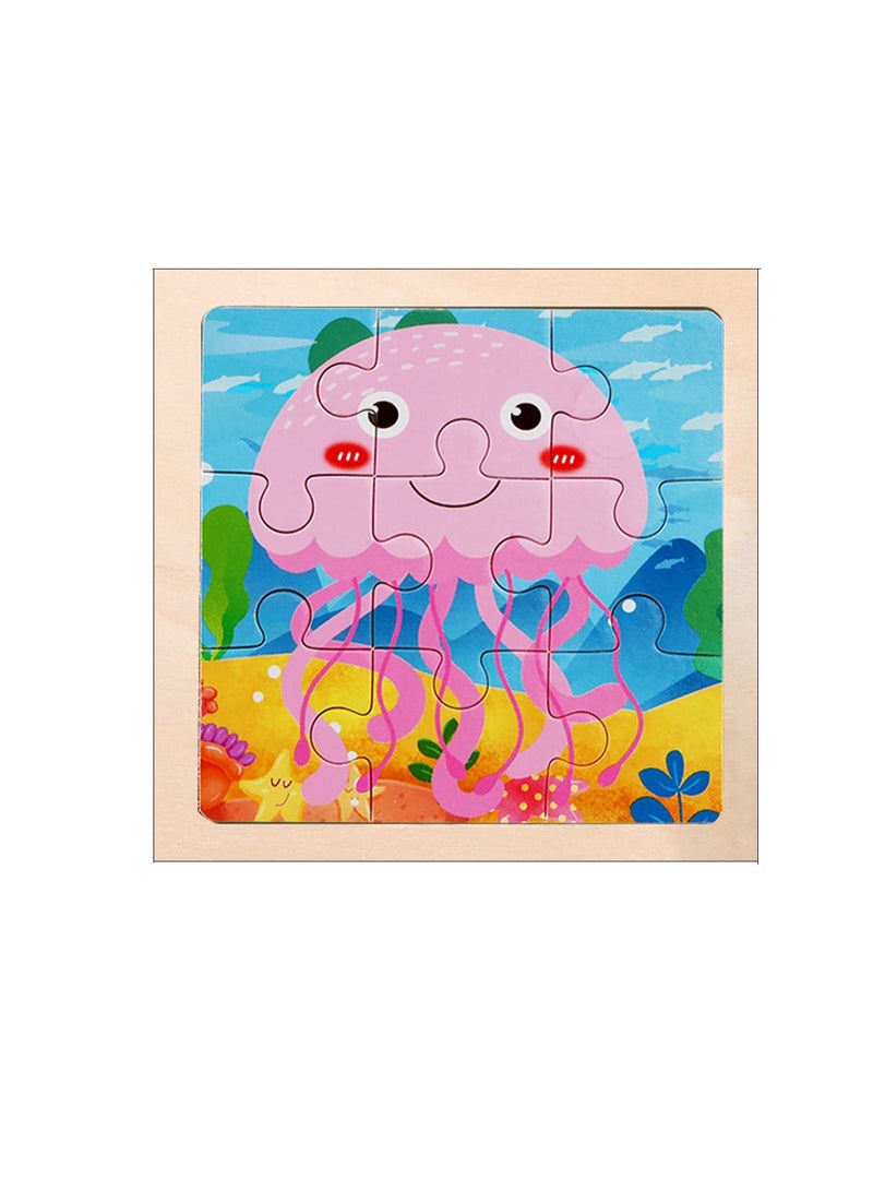 أحجيات الصور المقطوعة من قنديل البحر الخشبية التعليمية للأطفال، حقيبة هدايا مناسبة - Image 1