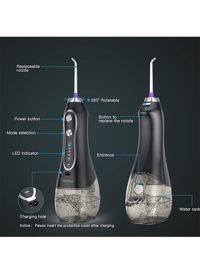 Youtrico Flosser Cordless Oral Irrigator Portable Rechargeable Dental Flossers 5 Modes -300ML (Black) - Image 3
