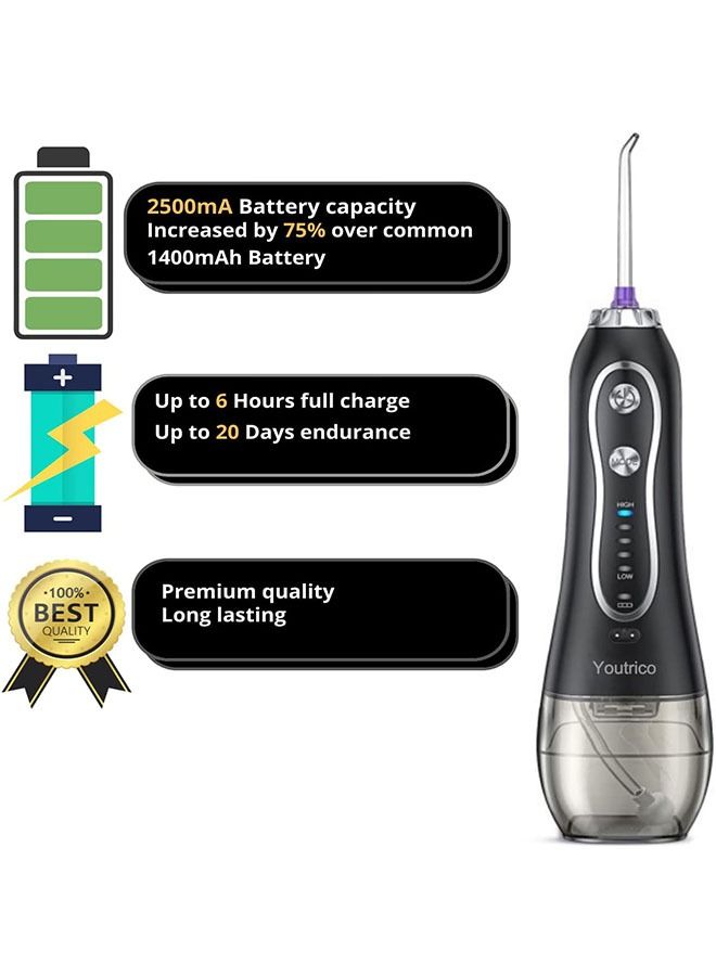 Youtrico Flosser Cordless Oral Irrigator Portable Rechargeable Dental Flossers 5 Modes -300ML (Black) - Image 2