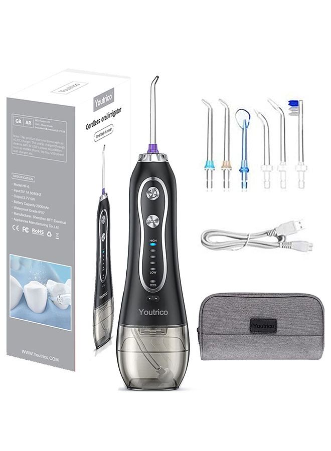 Youtrico Flosser Cordless Oral Irrigator Portable Rechargeable Dental Flossers 5 Modes -300ML (Black) - Image 1
