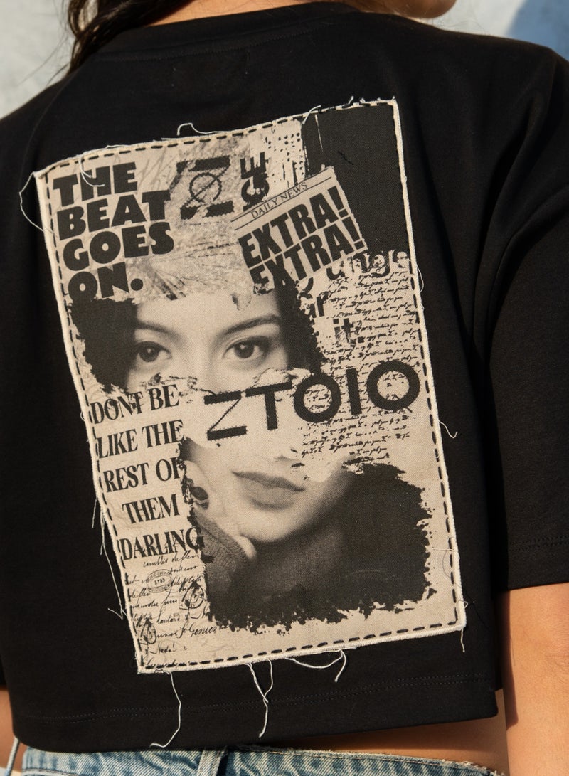 ZTOIQ Women's Premium Tapestry Applique Oversized Crop Top - High-Quality Streetwear - Image 5