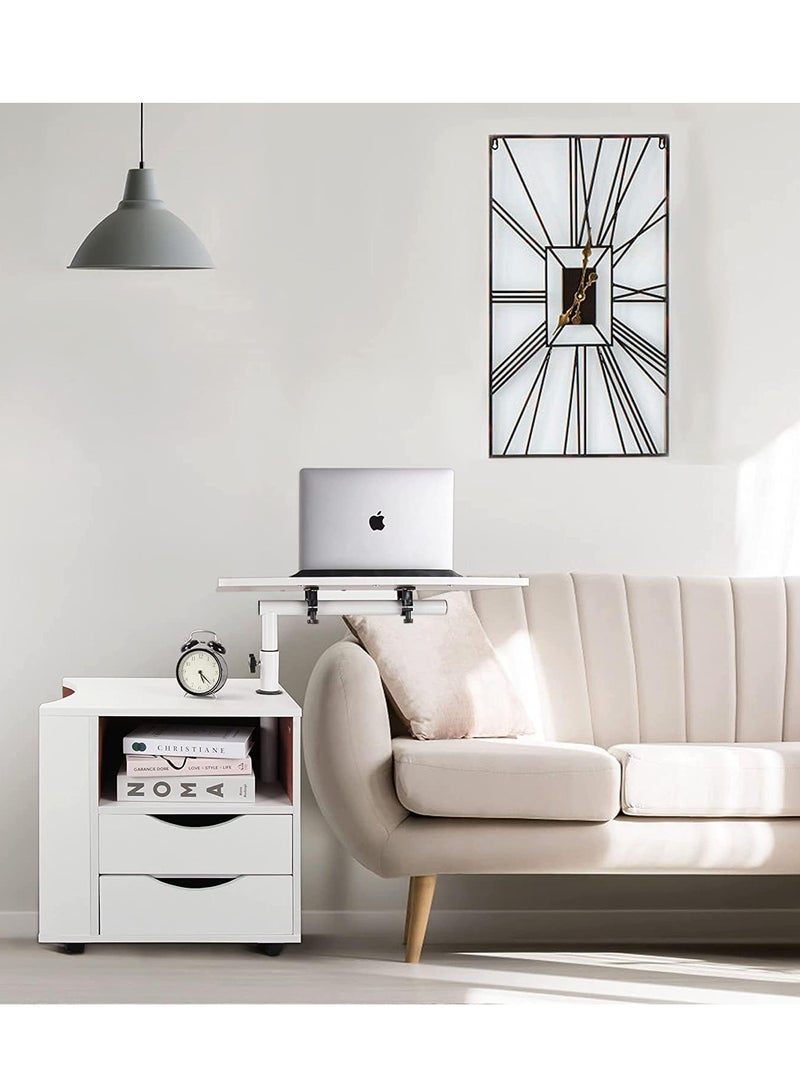 Generic Bedside Table Wooden Side Table Nightstand Movable Laptop Desk, Multifunction Storage Cabinet with Wheels Lifting Swivel Tray and Drawers for Bedroom Living Room Sofa (White)  - Image 5