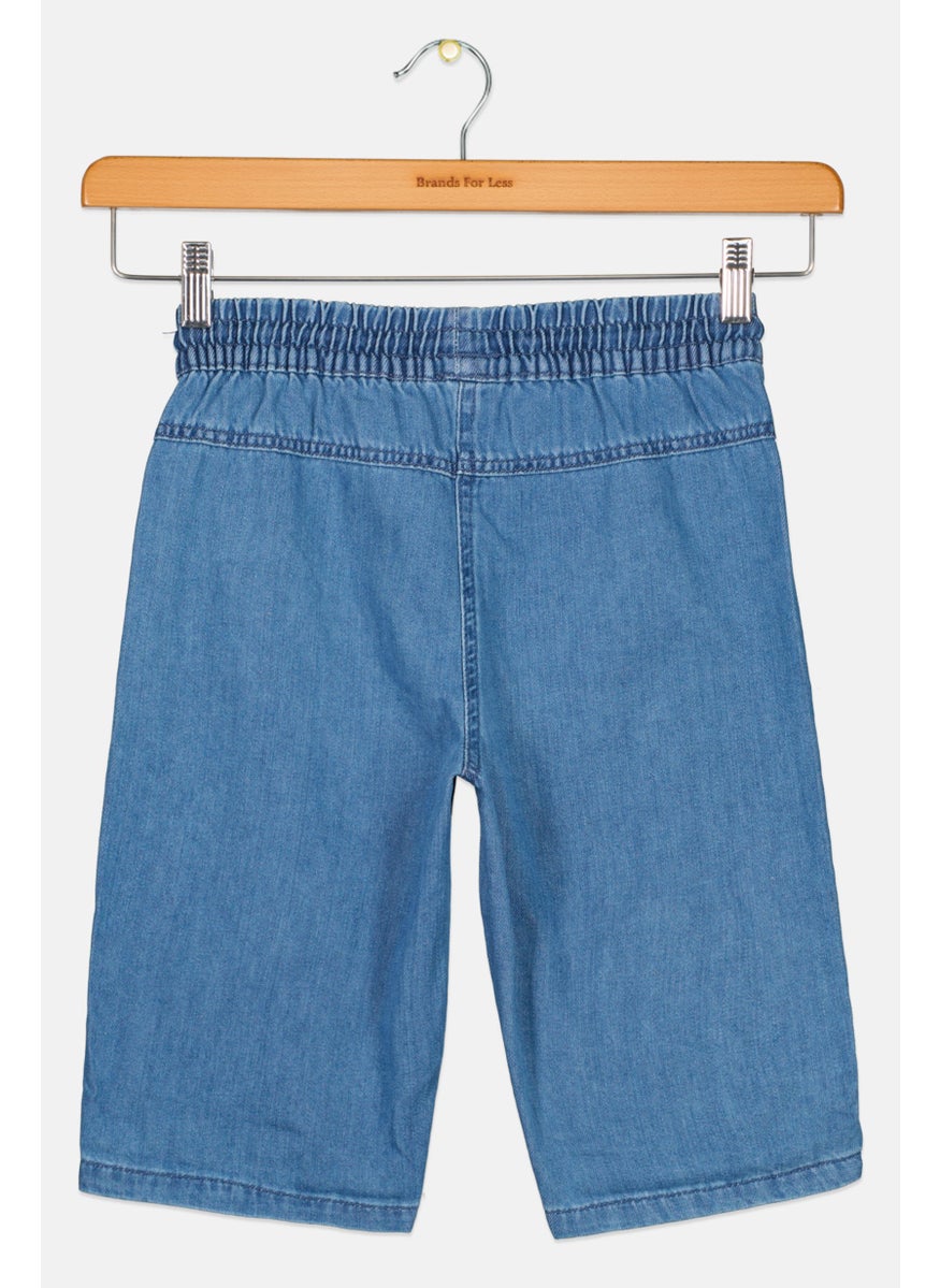 TAPE A L'OEIL Kids Girl Drawstring Wash Denim Shorts, Blue  - Image 2