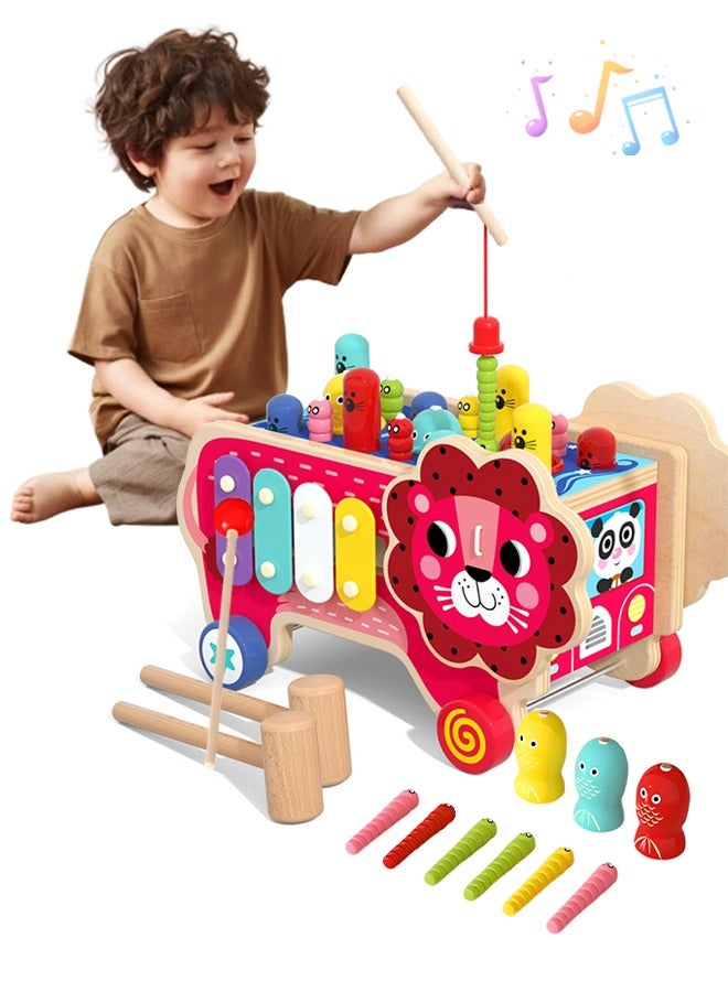 Wooden Hammering Pounding Toys, Multifunctional Hammering Montessori Toys with Cute Colorful Patterns, Suitable for Toddlers to Play and Learn - Image 1