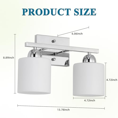 Mecgirn Stainless Steel Milk Glass Vanity Lights for Bathroom, 2 Light Chrome Bathroom Light Fixtures Over Mirror, Ceramic E26 Sockets Wall Mounted - Image 5
