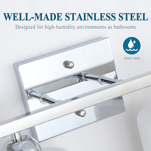 Mecgirn Stainless Steel Milk Glass Vanity Lights for Bathroom, 2 Light Chrome Bathroom Light Fixtures Over Mirror, Ceramic E26 Sockets Wall Mounted - Image 3
