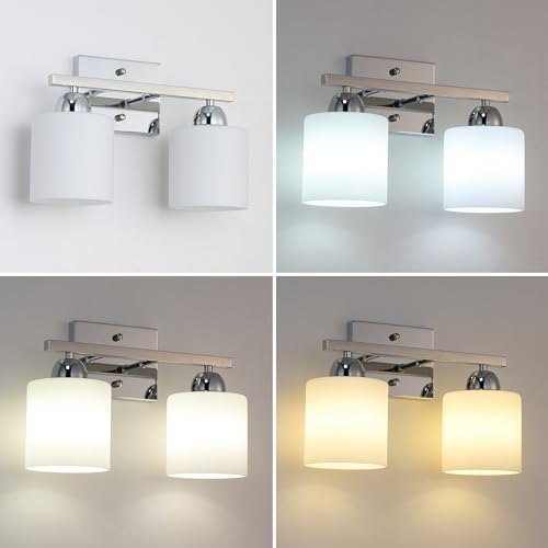 Mecgirn Stainless Steel Milk Glass Vanity Lights for Bathroom, 2 Light Chrome Bathroom Light Fixtures Over Mirror, Ceramic E26 Sockets Wall Mounted - Image 4